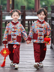 New Chinese Style Childrens Hanfu Autumn Winter One-Piece Velvet Year-End Celebration Performance Clothing for Boys And Girls