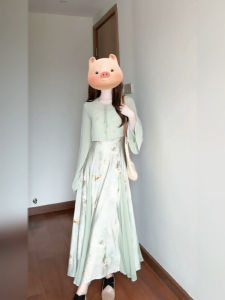 Xzy/Xin Zhengyan Plus Size Ladies New Chinese Zen Sun Protection Cardigan Tops Female Summer National Style Print Slip Dress Set