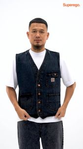 Superego Vest Denim Rompi Pria Size M-XL Regular Fit V-neck Snow Black VDW01G