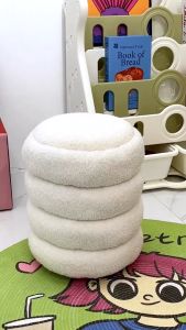Cream Style Stool Girls Bedroom Makeup Stool Lamb Fleece Household Pier Round Stool Simple Dressing Table Chair Manicure