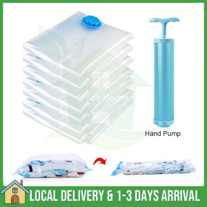 【Ready Stock】Reusable Vacuum Bag Compression Zip Lock Plastic Seal Compress Storage Bag Transparent Foldable Travel Luggage Organizer Bag 真空袋