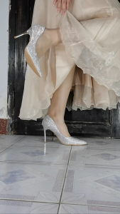 Falimottype)Size34-39 womens champagne gold and silver high heels exude a ladylike temperament with slim heels and a sense of design