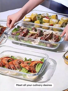 Colorlab Microwaveable Baking Dish Glass Tray Oven Bakeware Pan Rectangular Dish Thickened  With Handle