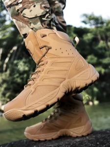 Sepatu Gunung Pria Fashion Mens Boots Comfortable High-top Boots Outdoor Non-slip Hiking Boots Lightweight Men Desert Boots Motorcycle Boots Ringan #804 Beige