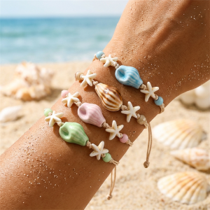 Bohemian Ceramic Starfish Conch Shell Beaded Bracelets for Women Handmade Braided Adjustable Bracelet Beach Party Jewelry