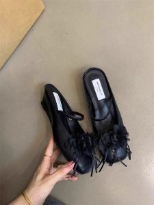 Sheepskin Version Flat Bottom Head Cover Slippers Womens Summer Wedding Shoes mid Heel Matching Skirts Casual Sweet Style