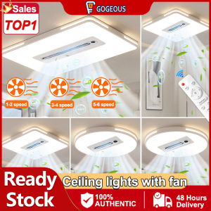 GOGEOUS Luxury ceiling lights with fan super bright 3 color dimming ceiling lights modern design ceiling fan with light with remote 6 speed bladeless ceiling fan with led lights for living room kitchen dinning room bedroom