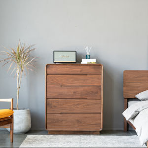 Nordic Simple Solid Wood Chest of Drawers Black Walnut Wooden Storage Cabinet Bedroom Side Cabinet Log Modern Locker Drawer