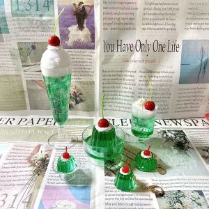 Pudding New Summer Greenstyle Honeydew Melon Soda Jelly Photo Prop – Cute Girl Dripping Glue 2D Art Desktop Layout Ornaments