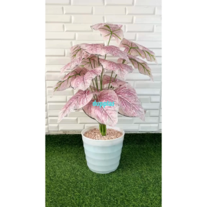 Pohon Hias Tanaman Artificial Calladium Pink Full X18 Semilatex Pot Ulir Dekorasi Sudut Ruangan