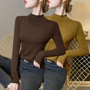 Lieoyuarn | Autumn Winter High Collar Long Sleeve T Shirt