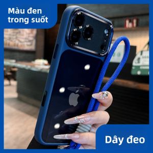 DAIMANG | Có dây buộc phù hợp cho ốp điện thoại di động Apple 17promax màu xanh đậm mới iphone18pro chống rơi toàn diện 16 ống kính kim loại 15 đơn giản 14 màu đen trong suốt 13 12plus