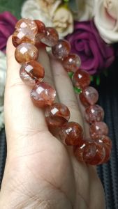 Premium Grade 100% Natural Hematoid Quart - Multi-inclusions Crystal 11MM/ 极品冰透体100%纯天然红胶花火焰红花片水晶手串 11MM(天然鸩羽幽灵)