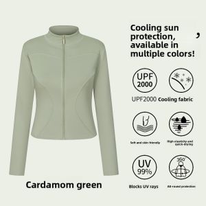 MiiOW | Slim Fit Sun Protection Clothing Ice Silk Cool Feeling Womens Outerwear Stand Collar Long Sleeve Short Length Zipper Closure