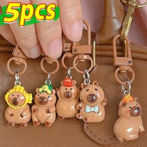 5Pcs Kawaii Cartoon Capybara Resin Charms Creative Student Schoolbag Backpack Car Pendant Keychain Jewelry Gifts