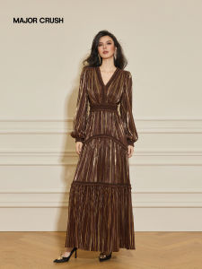 Luxurious Retro Bronze Gold Flowing Dress