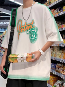 Loose Casual Cotton Short Sleeve T-Shirt for Men plus Size Comfortable Breathable Youthful Style Digital Print Anti-Bacterial