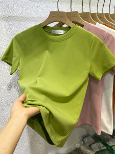 Summer 2025 Womens Slim Fit round Neck Short Sleeve T-Shirt Pure Color Korean Style Fashionable Top Small Collar Commute Classic