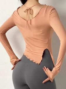 เสื้อออกกำลังกายฟิตเนสสำหรับผู้หญิง แห้งเร็ว แขนยาว ยืดหยุ่น โยคะ วิ่ง ลำลอง ฤดูใบไม้ร่วง ทรงสลิมฟิต