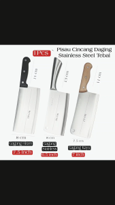 WLW888 Pisau Cacah Lebar Baja Super Tajam Stainless Tebal 2.5mm Pisau Cincang Daging Tulang 7 inchi