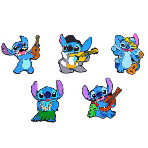 5 Pcs Personality Cartoon Cute Stitch Brooch Play The Guitar Enamel Pin Backpack Clothing Jewelry Metal Badge Accessories Gift