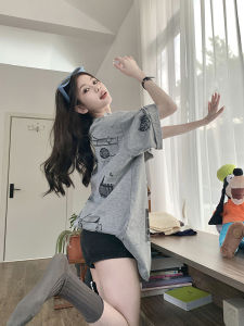 Áo Thun Cotton in Họa Tiết Hoạt Hình Cỡ Lớn 300lbs Áo Thun Nữ Tay Ngắn Phong Cách Hàn Quốc Thường Ngày Đi Làm Thường Ngày Mùa Xuân