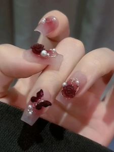 Waterproof Ice Transparent False Nails Aurora Wearable Nail Art Design Sweatproof Fake Nails Nail Patches Cool Sweet Style