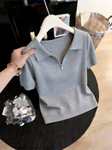 Shalldoer | Slim Design Grey Polo Neck Short Sleeve Zip T-Shirt
