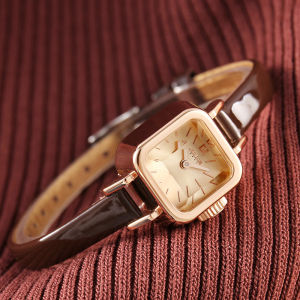 Waterproof Quartz Movement Womens Watch Square Leather Band Fashion Student Watch No Second Hand Design Korean Style Alloy Case