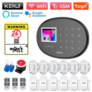 Kerui | KERUI Burglar Alarm System WiFi GSM Home Security Alarm Set Tuya Smart Wireless Alarm with Door/Window Sensor 433Mhz W202