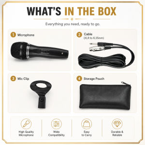 703 Handheld Dynamic Vocal Microphone Professional Cardioid Mic with Cable for Recording Singing Karaoke Performance Streaming