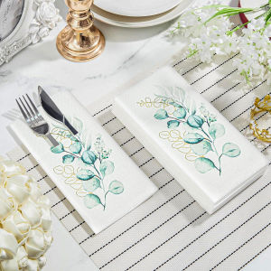 JINYUDOME-Disposable White Linen-Feel Prefolded Napkins Built-in Flatware Pocket for Wedding Party 15.75x15.75in