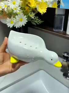 PaulWeekend จานสบู่รูปเป็ดน่ารัก พร้อมช่องระบายน้ำสำหรับห้องน้ำดีไซน์กันลื่นกันน้ำ