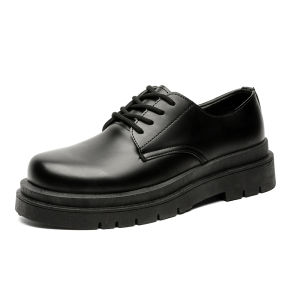 Fashionable Mens Casual Shoes Thick Bottom Heightening Platform Leather Shoes Leisure Sports Low Heel Rubber Outsole round Toe