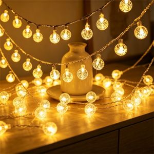 10/20/40/80LED Crystal Ball Garland String Lights Indoor Decor Wedding Holiday Christmas Lamp LED Fairy Lights Battery Operated