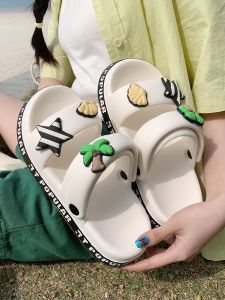 Summer Outdoor Fashion Beach Shoes Womens Thick Bottom Cartoon Coconut Tree Vacation Slippers Casual Flat Heel EVA Sandals