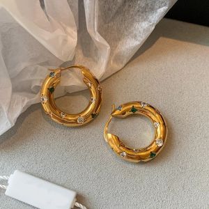 อินเทรนด์สีคริสตัลสแตนเลสรอบต่างหูผู้หญิงเลียนแบบไข่มุกโลหะต่างหู Party เครื่องประดับทุกวัน