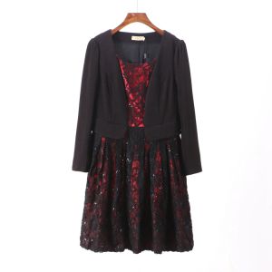 Váy Dài Tay Ren Thời Trang Mới Thu Mới Về Váy Midi Chữ a Cổ Tròn Thường Ngày Không Tay Áo Chất Liệu Khác Màu Trơn