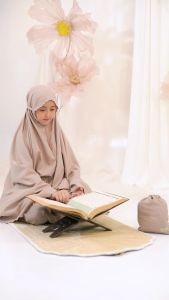 ALantasik Mukena TYAS Anak Polos travel mini 6-14thn 2in1 Resleting Dagu Finishing Lasercut