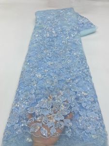 5 Yards African Sequins Lace Fabric 2026 High Quality Embroidery Beaded Nigerian French Tulle Lace Material For Wedding Dress