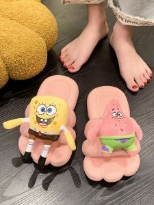 Summer Outdoor Womens Flip Flops Soft Bottom Flat Bottom Sponge Bob Cute Big Toe Slippers Sweet Style Butterfly Knot EVA Material