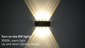 LED Wall Light Aluminum Modern Style Indoor outdoor Wall Lamp IP65 Waterproof Up Down Corridor Lights for Home Stairs Bedroom Bedside Bathroom Lighting Hard Wired