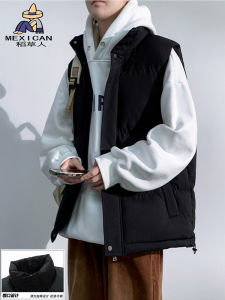 Mens Casual Cotton Vest Lightweight Sportswear Stand Collar Loose Fit Autumn Winter Outerwear Polyester Fiber Running Jacket