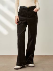 HR | กางเกงขายาวทรงตรงเอวสูงผ้าคอร์ดูรอยหรูหรา กางเกงขายาวทรงตรงสำหรับผู้หญิง HR Casual Pants High Waist Corduroy Luxury Womens Floor-Length Pants