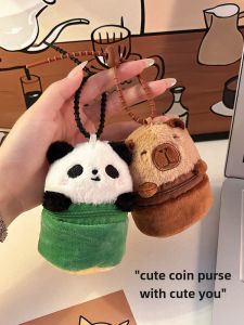 Capabala Creative Wallet Cute Kids Portable Headset Pannier Bag Female Plush Doll Panda Bag Ornaments