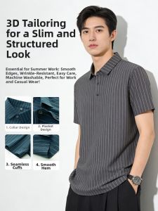 Summer New Fashionable Business Casual Striped Polo Shirt