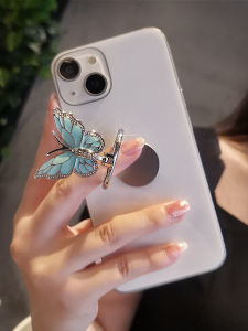 Creative Butterfly Ring Holder Phone Stand with Diamond Embedded Universal Mobile Phone Cover Back Adhesive Desktop Support Bracket