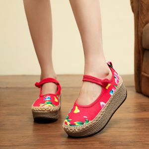 Trendy Spring Hanfu Embroidered Shoes Northeast Large Flower Cloth Retro Chinese Wild Buckle Womens Shoes