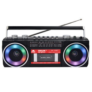 IMUK Retro Style Tape Recorder with Colorful Lights Bluetooth FM Radio USB TF Card Slot Rechargeable Portable Audio Player