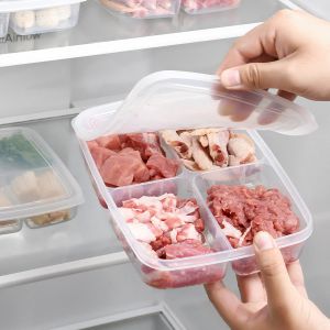 AUK 4 Grids Refrigerator Organizer for Food Storage Meat Vegetables Seasoning Tray Kitchen Container Food Storage